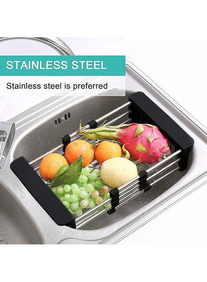 Expandable Dish Drying Rack, Over Sink Dish Drying Rack, Draining Dishes  Fruit Drain- Rustproof Stainless Steel for Kitchen, Rugged Sink Drain Rack (black) - Image 3